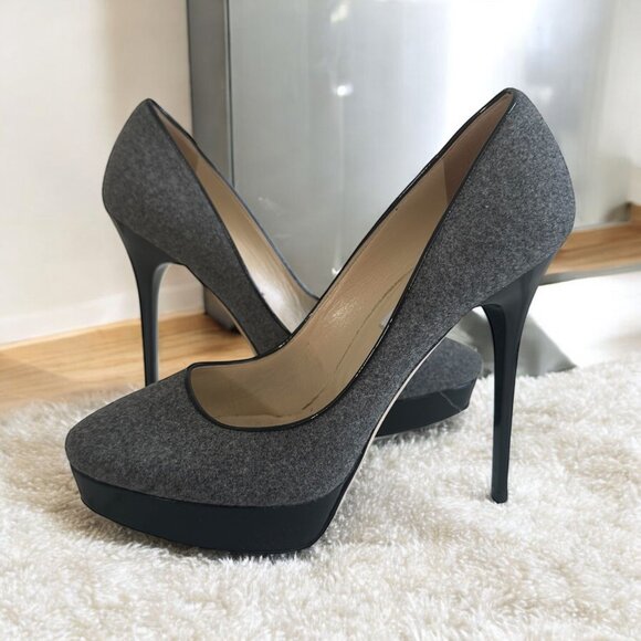 JIMMY CHOO Gray Wool Platform Heels Size 10 / 40